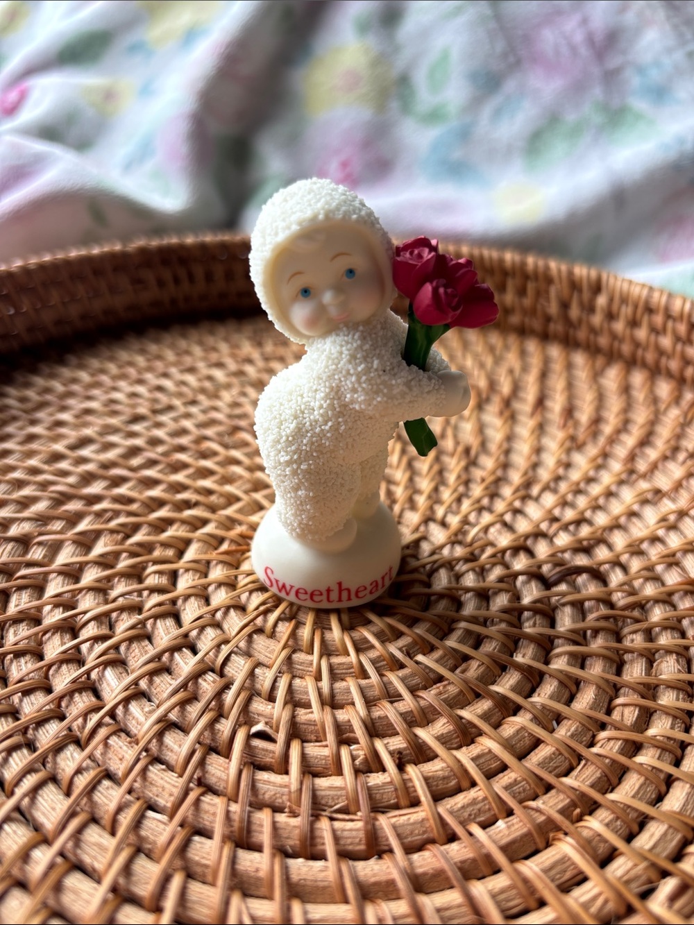 Department 56 White Snow Figurine with Pink Flowers